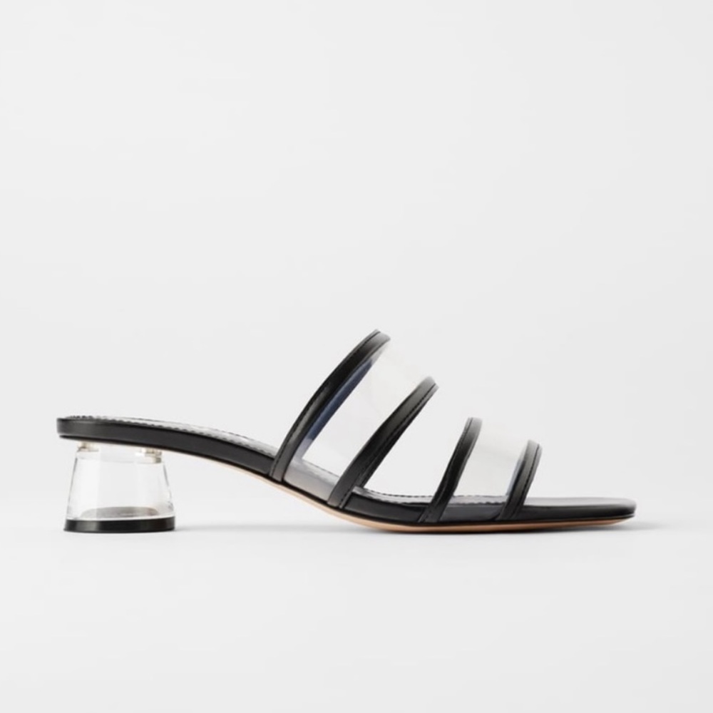 Zara Black Vinyl Sandals with Methacrylate Heel